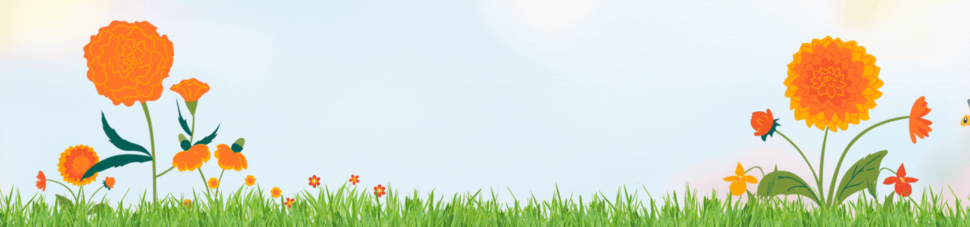 L'image affiche un thème printanier vibrant avec des fleurs colorées et un fond ensoleillé. Le texte "Soldes du printemps" est en grandes lettres orange, évoquant la fraîcheur.