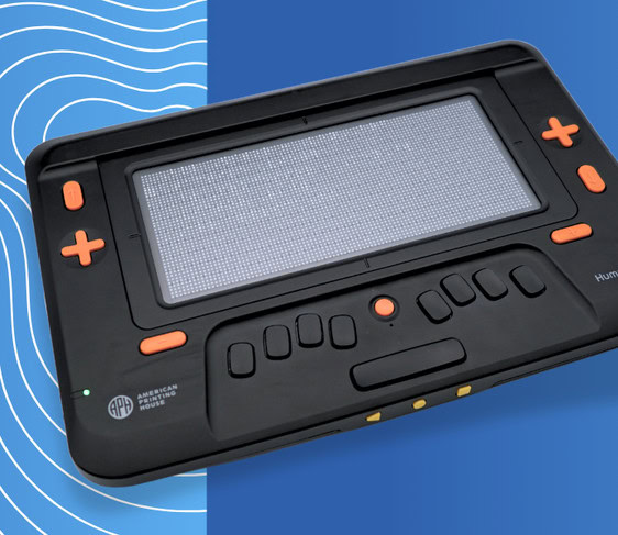 The Monarch device on a blue background.