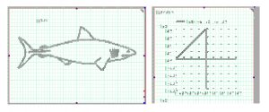 A shark along with a graphic represented in braille dots.