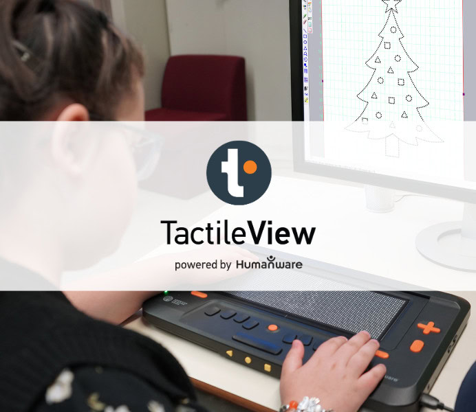 A student interacts with the Monarch’s touchscreen, which displays a tree. The same image also appears on a computer screen.