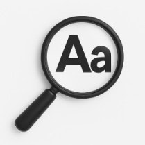 Magnifying glass highlighting the letters "Aa" in bold black.