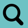 Icon of a black magnifying glass on a light blue background, symbolizing search.