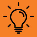 Icon of a black light bulb on an orange background, representing an idea.