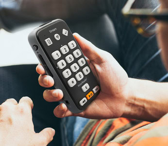 Close-up of a VictorReader Stream used to listen to audio content.