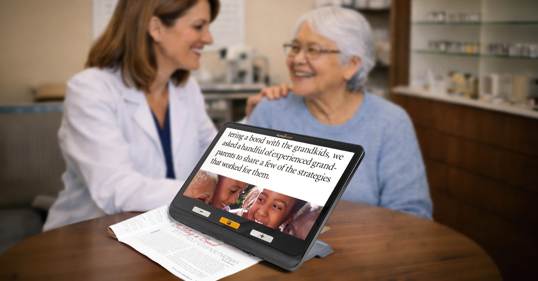 An optician reassures an elderly Asian patient during a consultation. An optician reassures an elderly Asian patient during a consultation.