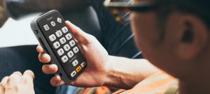 Close-up of a VictorReader Stream used to listen to audio content.