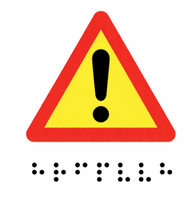 Warning sign with braille for universal accessibility.