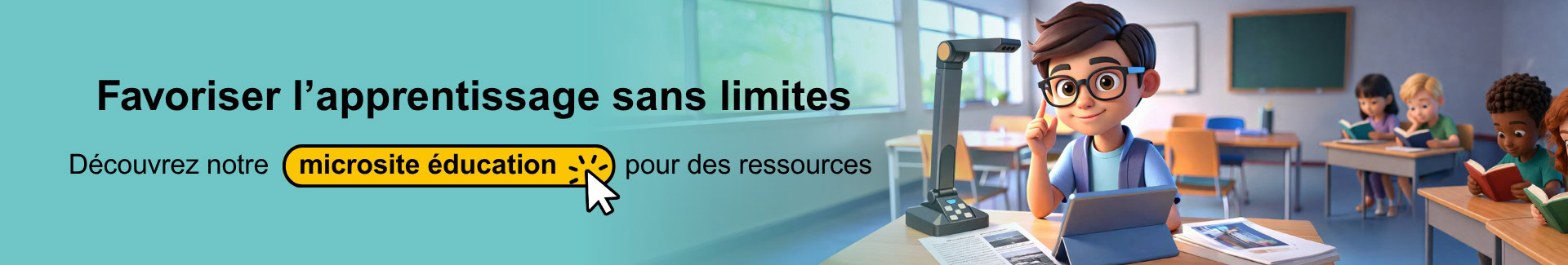 Élève en classe utilisant une technologie d’assistance éducative.