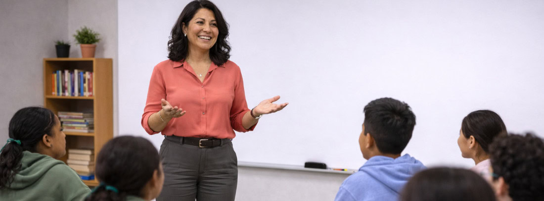 Secondary school teacher explaining a lesson to her class.