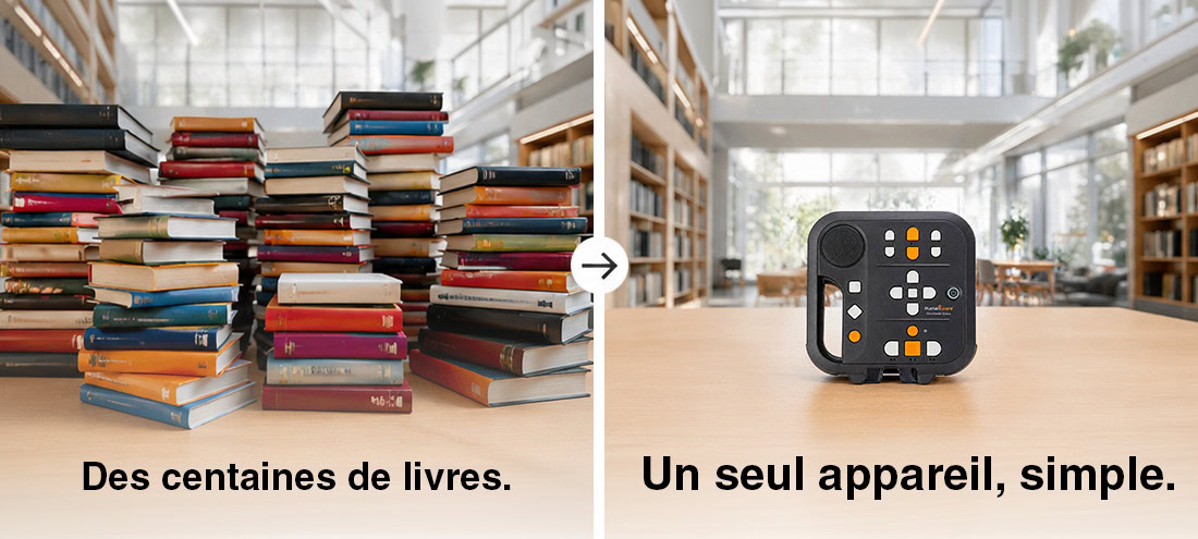 Remplacement de nombreux livres par un lecteur audio Stratus.