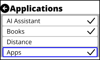 Applications menu with selectable options