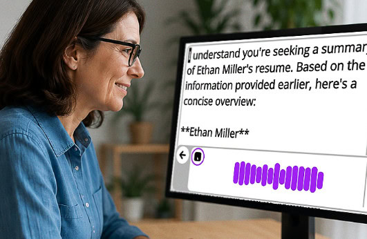 Woman using Prodigi software for accessible reading