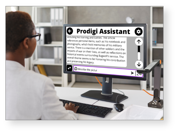 User accessing information with Prodigi Assistant and artificial intelligence.