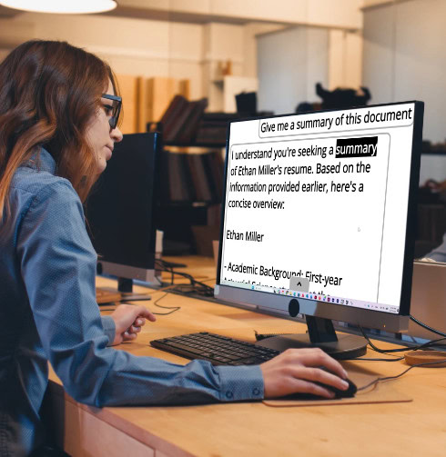 Employee using Prodigi to access digital information efficiently at work.