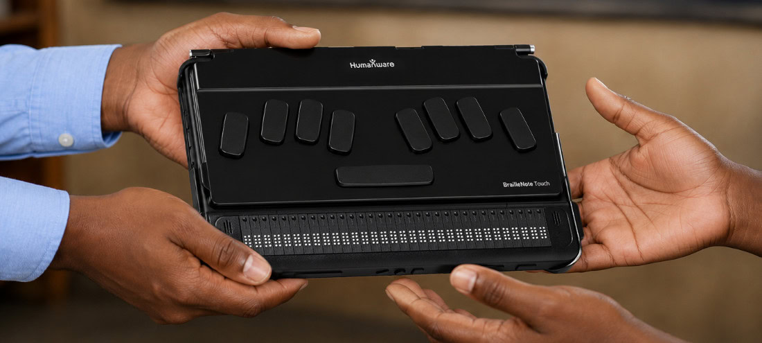 Customer trading in a BrailleNote Touch to upgrade to the HumanWare BrailleNote evolve through the trade-in program.