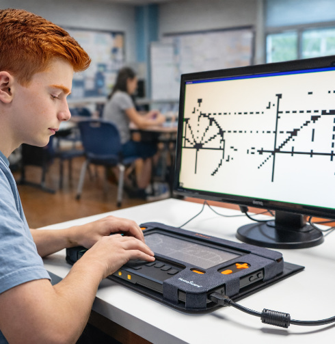 Student exploring a tactile graph on Monarch.