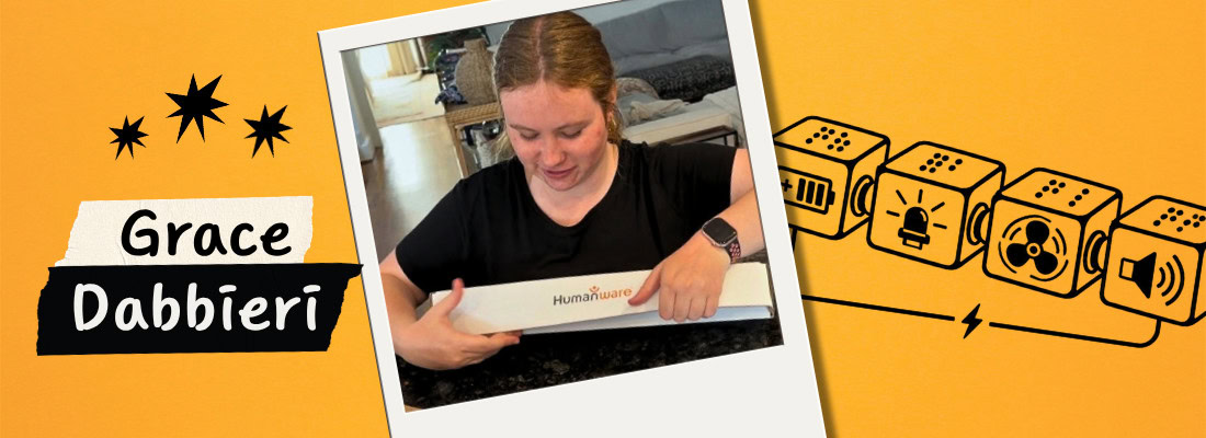 Grace Dabbieri holding a HumanWare box.