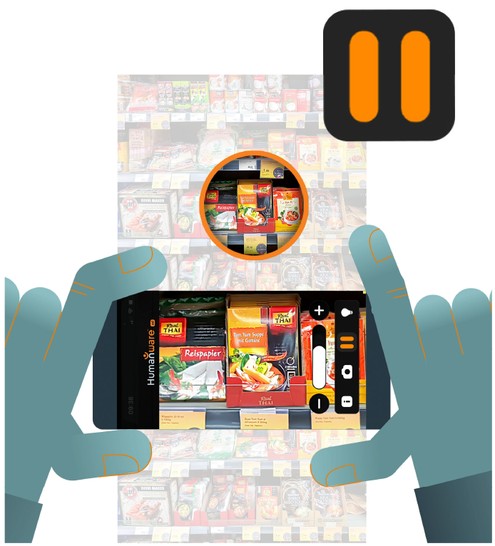 Illustration of freezing and saving images with the magnifier app